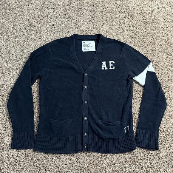 American Eagle Sweater Large AE 77 Cardigan Wool Blend Patch Pocket Y2K - Picture 1 of 9